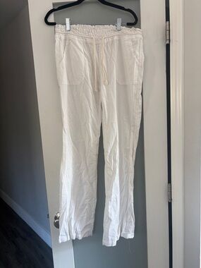 Women's Wide Leg linen blend Drawstring Pants - White